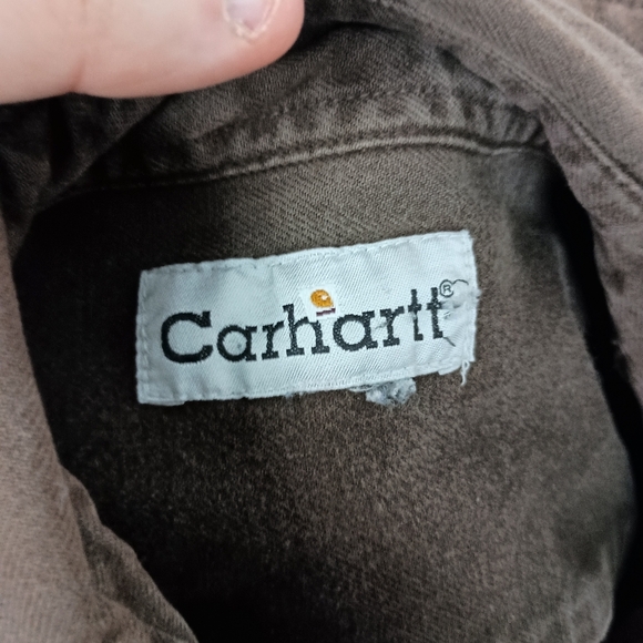 Men's CARHARTT Thrashed Grunge Brown Button-Up Jacket (#1,537)(C) - Picture 3 of 7